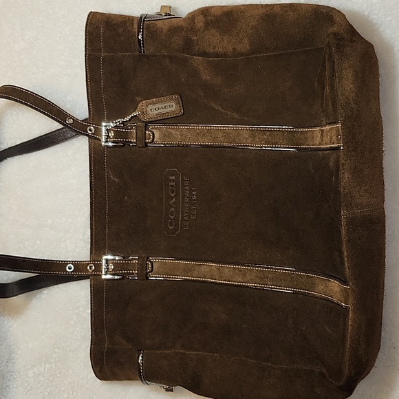 Coach Y2K Chocolate  Hampton Double Strap Suede Tote Brown Expresso Bag - Picture 3 of 16